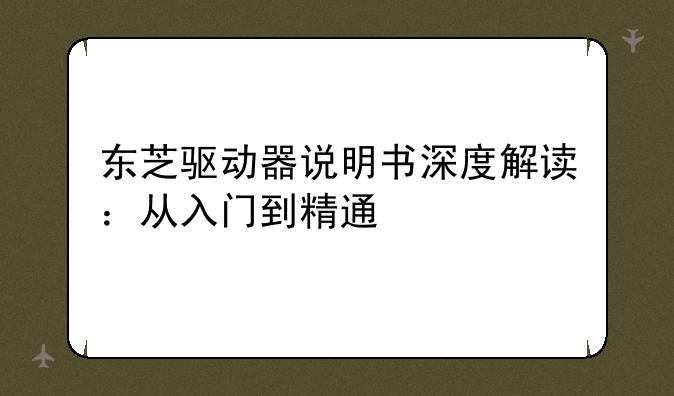 东芝驱动器说明书深度解读：从入门到精通