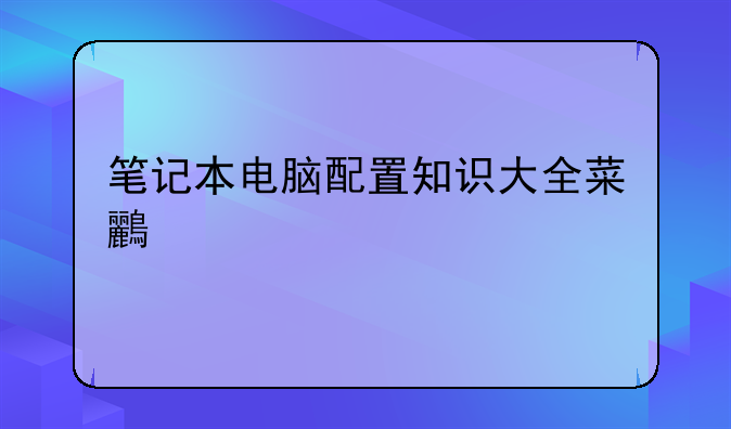 笔记本电脑配置知识大全菜鸟必备