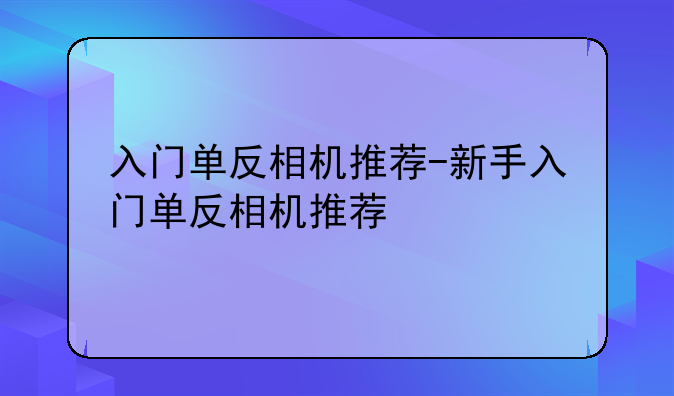 入门单反相机推荐-新手入门单反相机推荐